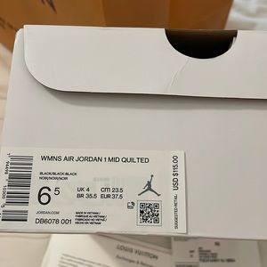 Women’s Air Jordan 1 Mid Quilted all black 6.5 and barely worn.